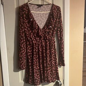 Forever 21 Black and Pink Floral Long Sleeve Dress